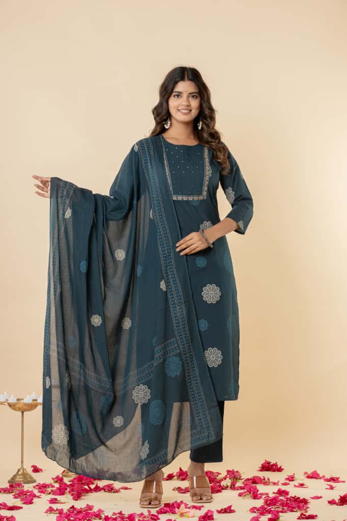 Ruaati Dark Green Kurta Palazzo Set