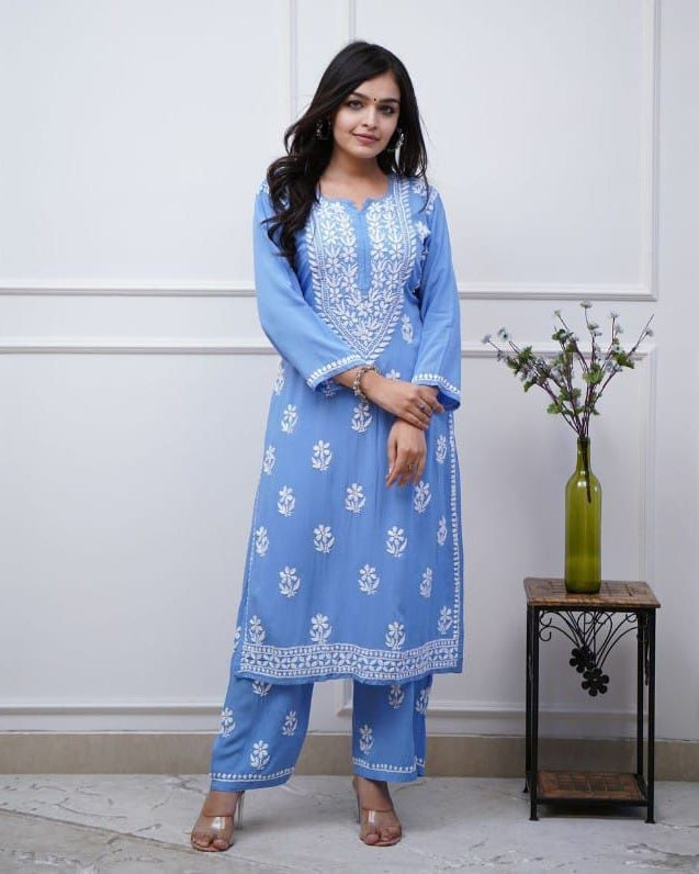 Sky Blue Chikankari Kurta Set