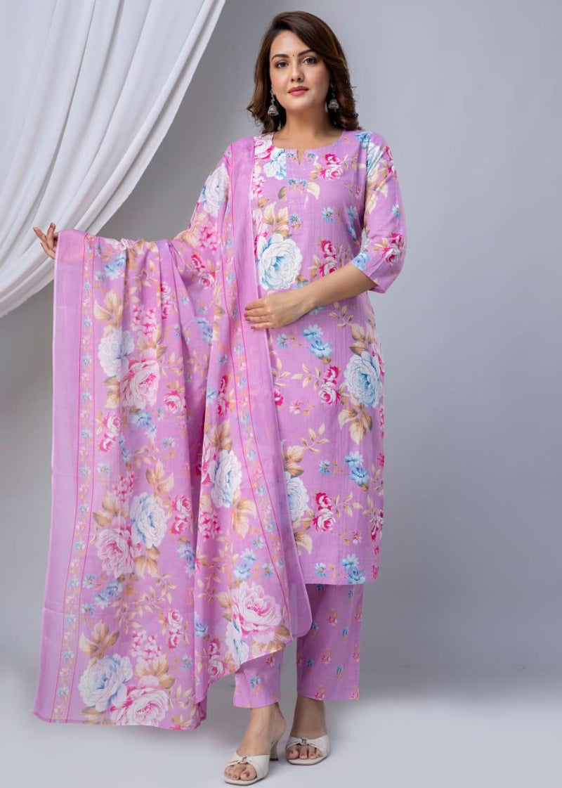 Lavender Floral Printed Suit Set