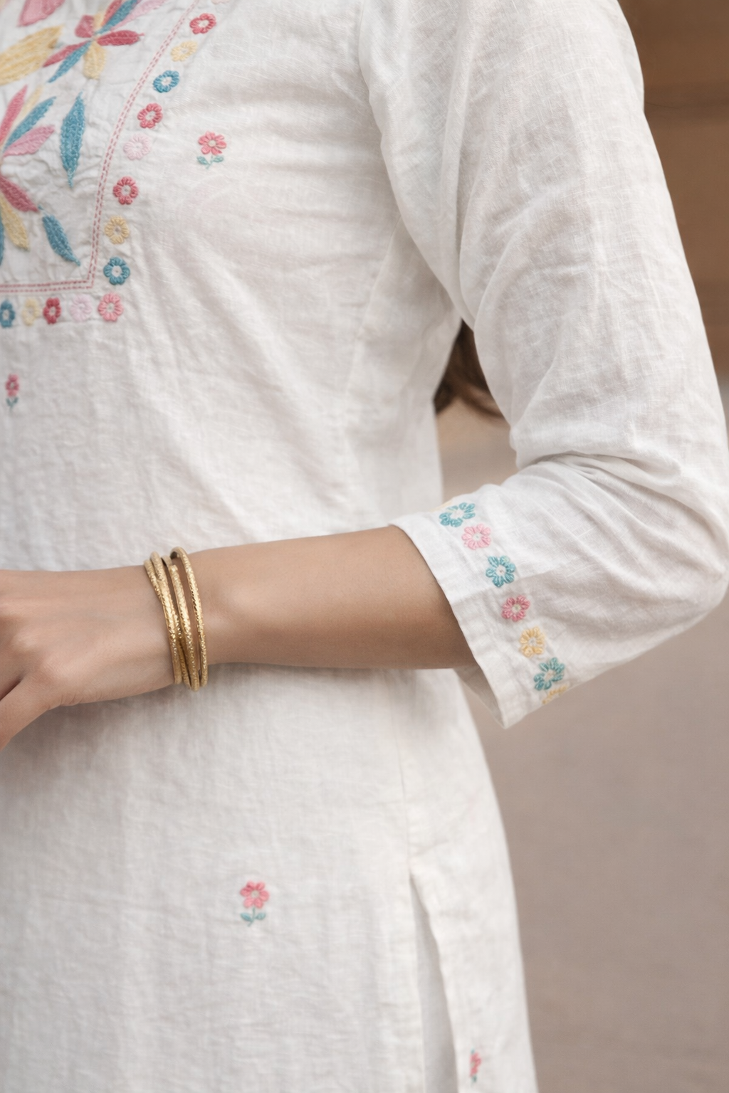 Ruaati Women Mul Cotton Embroidered White Kurta Set with Dupatta for Festive Wear