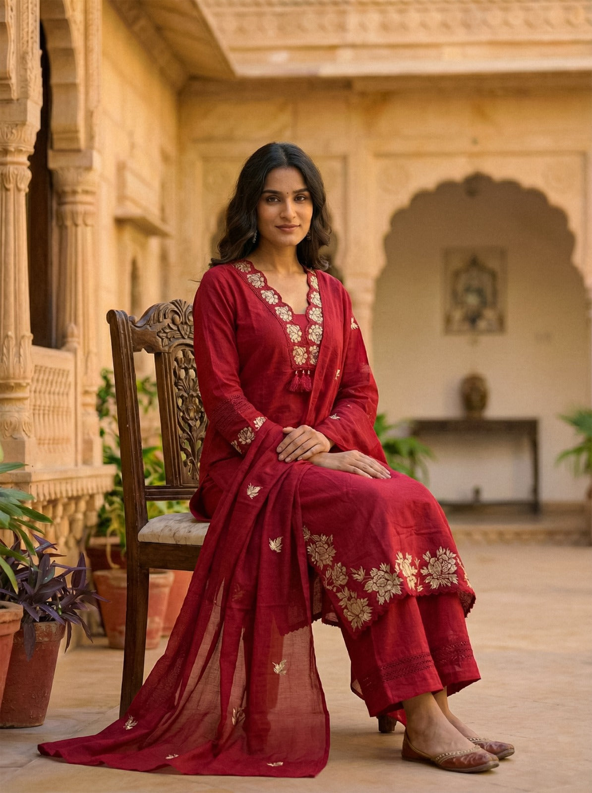 Ruaati Women Cotton Embroidered Kurta Sets with Dupatta – Elegant Ethnic Office Wear