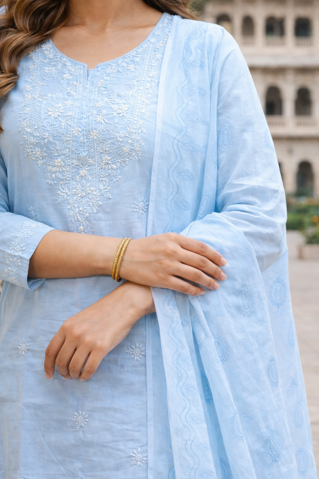 Ruaati Women Mul Cotton Embroidered Kurta Set with Dupatta Festive Wear