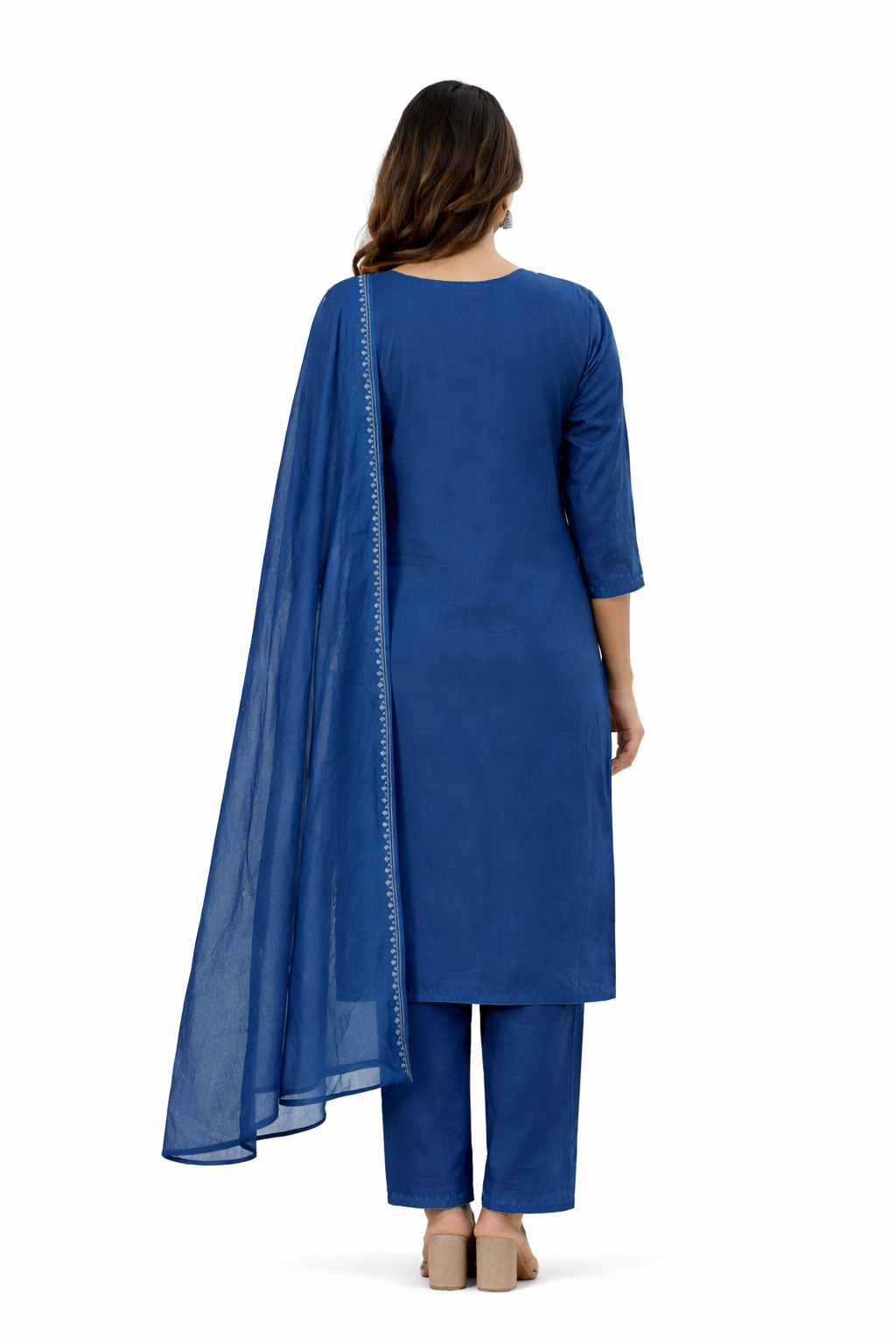 Ruaati Women Stylish Blue Mul Cotton Ethnic Set with Embroidered Detailing