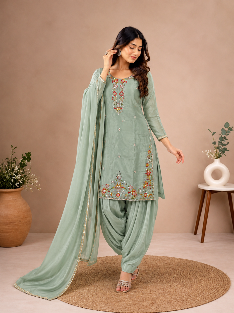 Glass Green Embroidered Farsi Salwar Suit Set