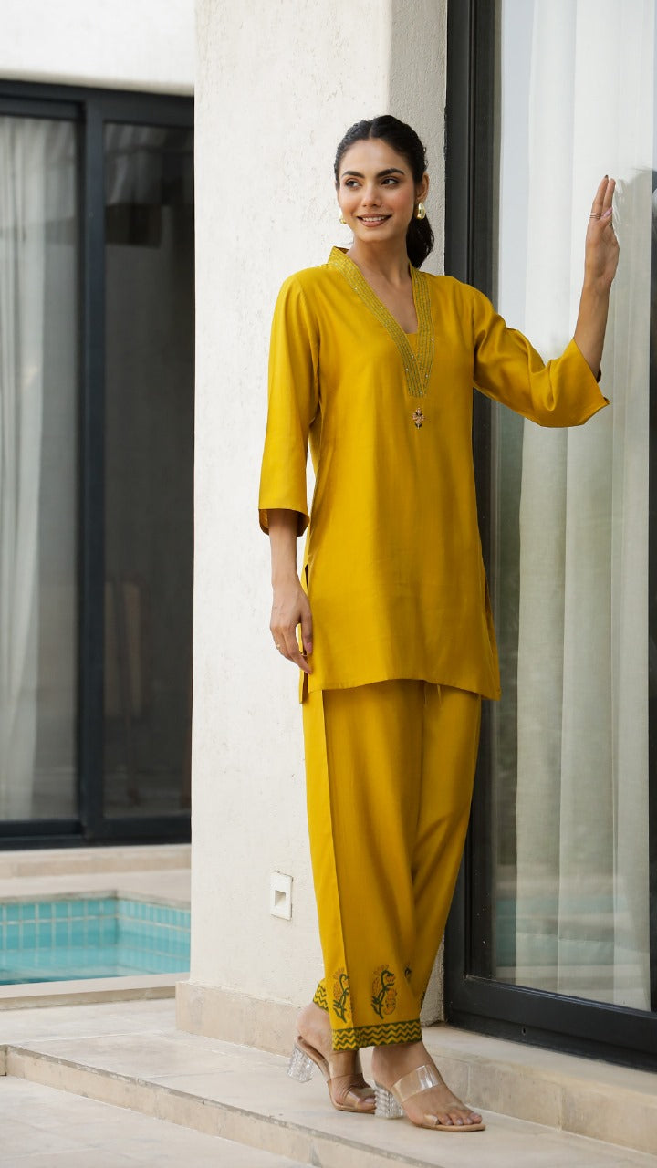 Mustard Yellow Kurti, Top & Pant Combo Set, Cotton fabric, Supper Fitting & Superior Quality Cotton Fabric.