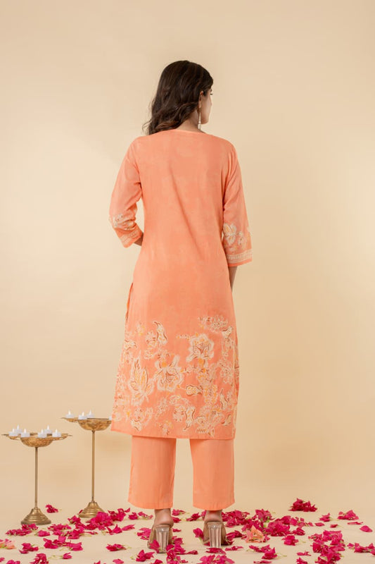 Mul Cotton Fabric, Digital Floral Print, Intricate Handwork, Full Lining, Lightweight and Breathable Fabric.