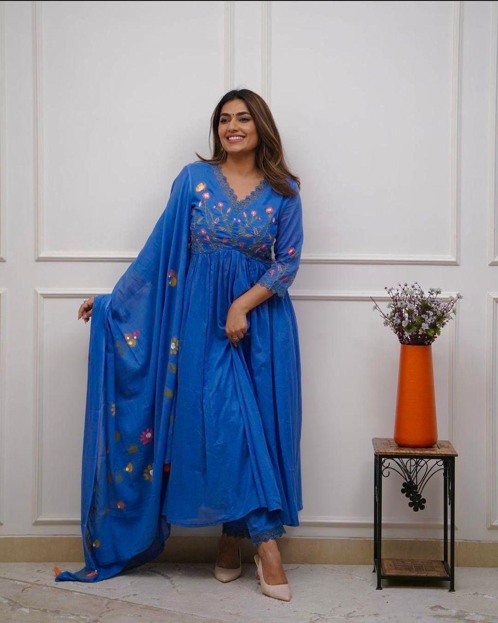 Beautiful Premium Collection Flare Kurta Style, High-Quality Cotton Fabric, 3 Pc Set.