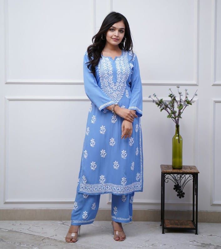 Ruaati Women Embroidery Kurta Pant Suit Set for Daily Wear