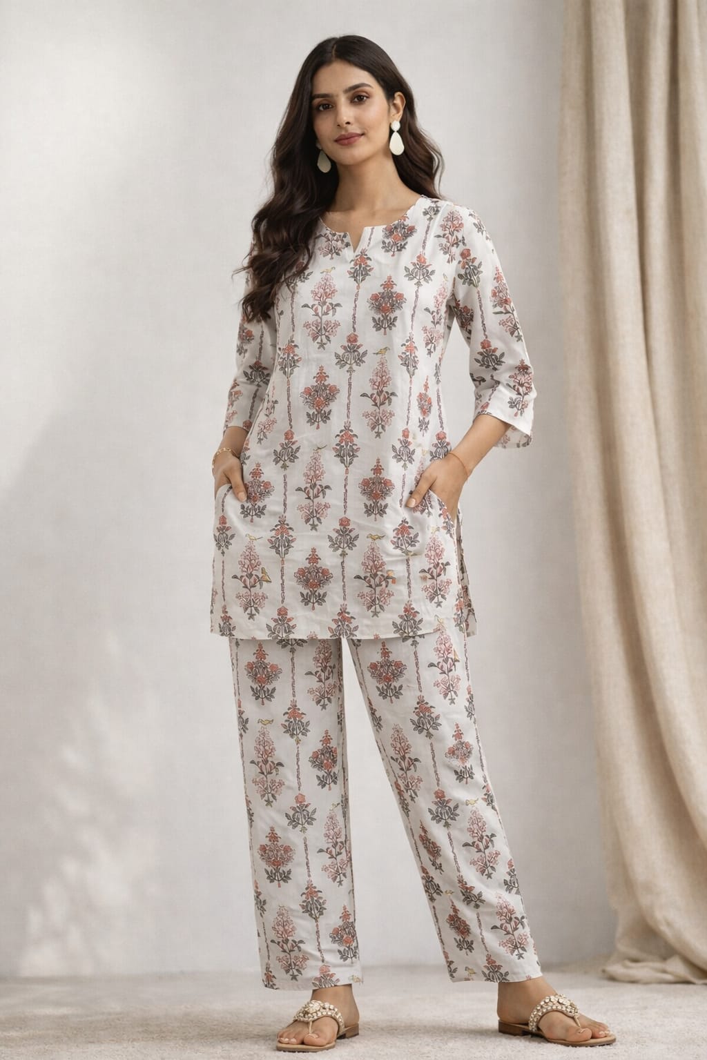 Ruaati Women Soft Cotton Floral Printed Night Suit Set with Relaxed Fit Top & Pajama
