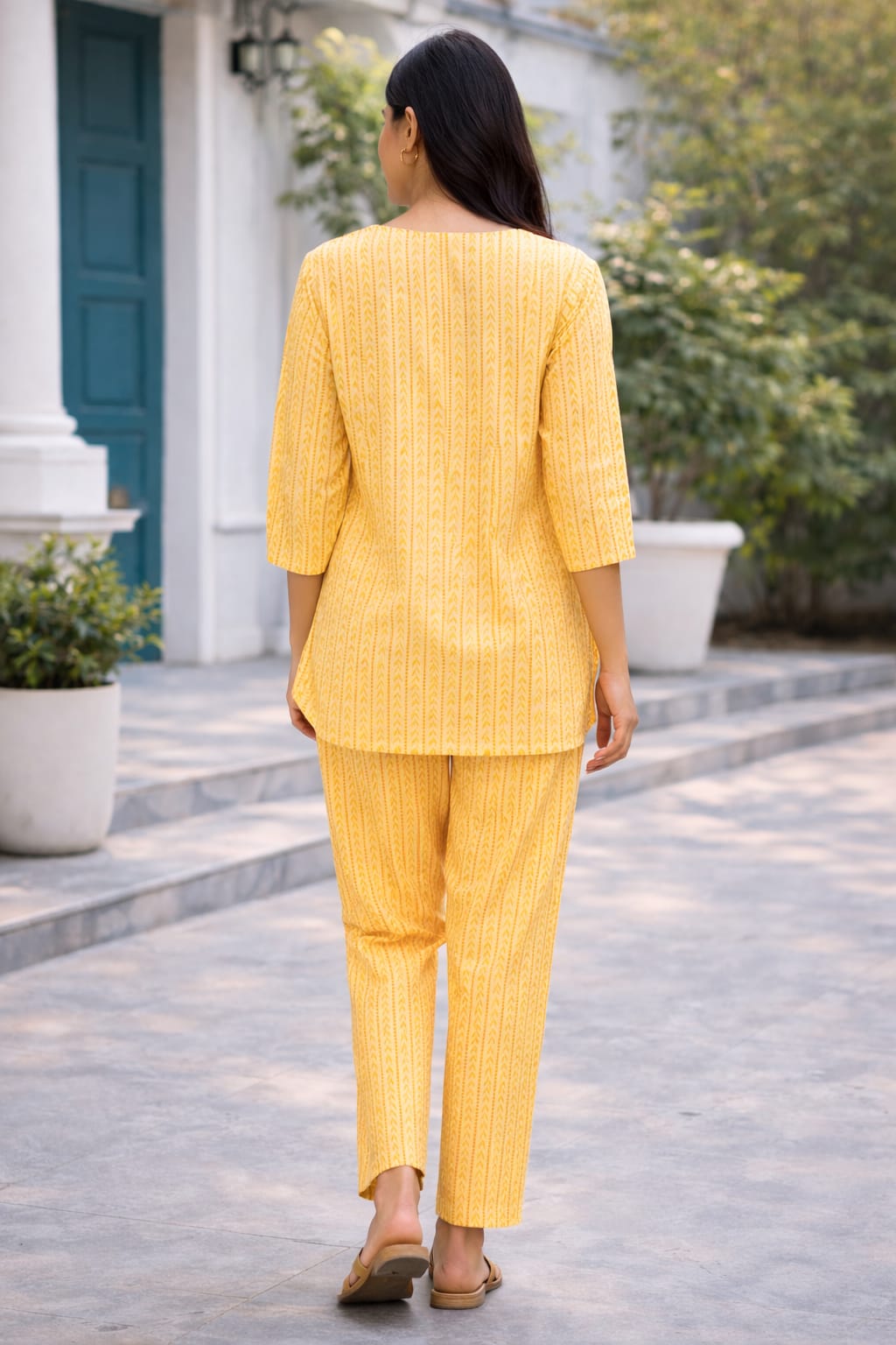 Ruaati Women Yellow Printed Cotton Night Suit Set with Relaxed Fit Top & Comfortable Pajama for Daily Sleepwear & Loungewear