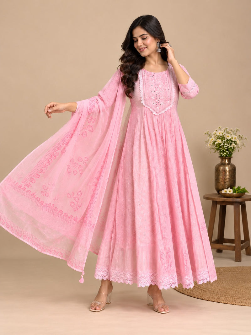 Baby Pink Embroidered Anarkali Set