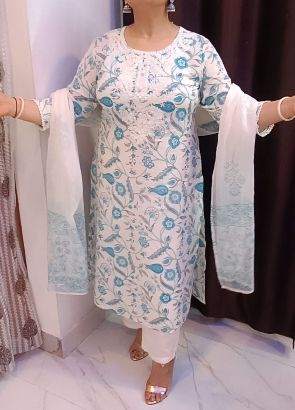 Beautiful Rich Cotton Kurta Set with Hand Block Printed Kota Doria Dupatta Designer Suit. Superior Quality Fabric 3 Pc Sets.