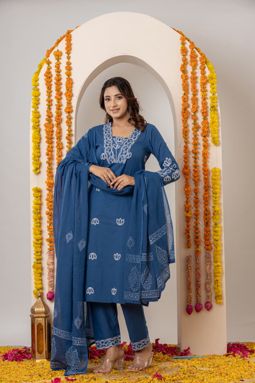 Ruaati Women Cotton Embroidered Kurta Set with Dupatta Daily Wear