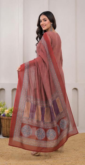 Pure Cotton Fabric 3 Pc Suit with Hand Adda Work in Front.