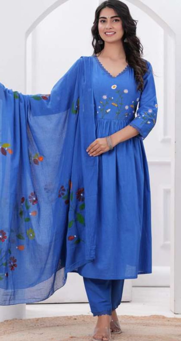 Beautiful Premium Collection Flare Kurta Style, High-Quality Cotton Fabric, 3 Pc Set.