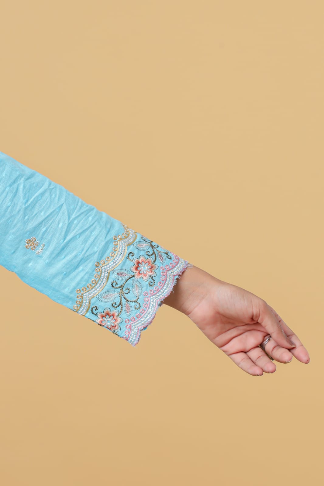 Luxurious & Elegant Mal Mal Cotton Dobi Designer Dress Light Blue with Heavy Manual Embroidery, Superior Quality Fabric, Premium Cotton, Designer 3 Pc. Suits.
