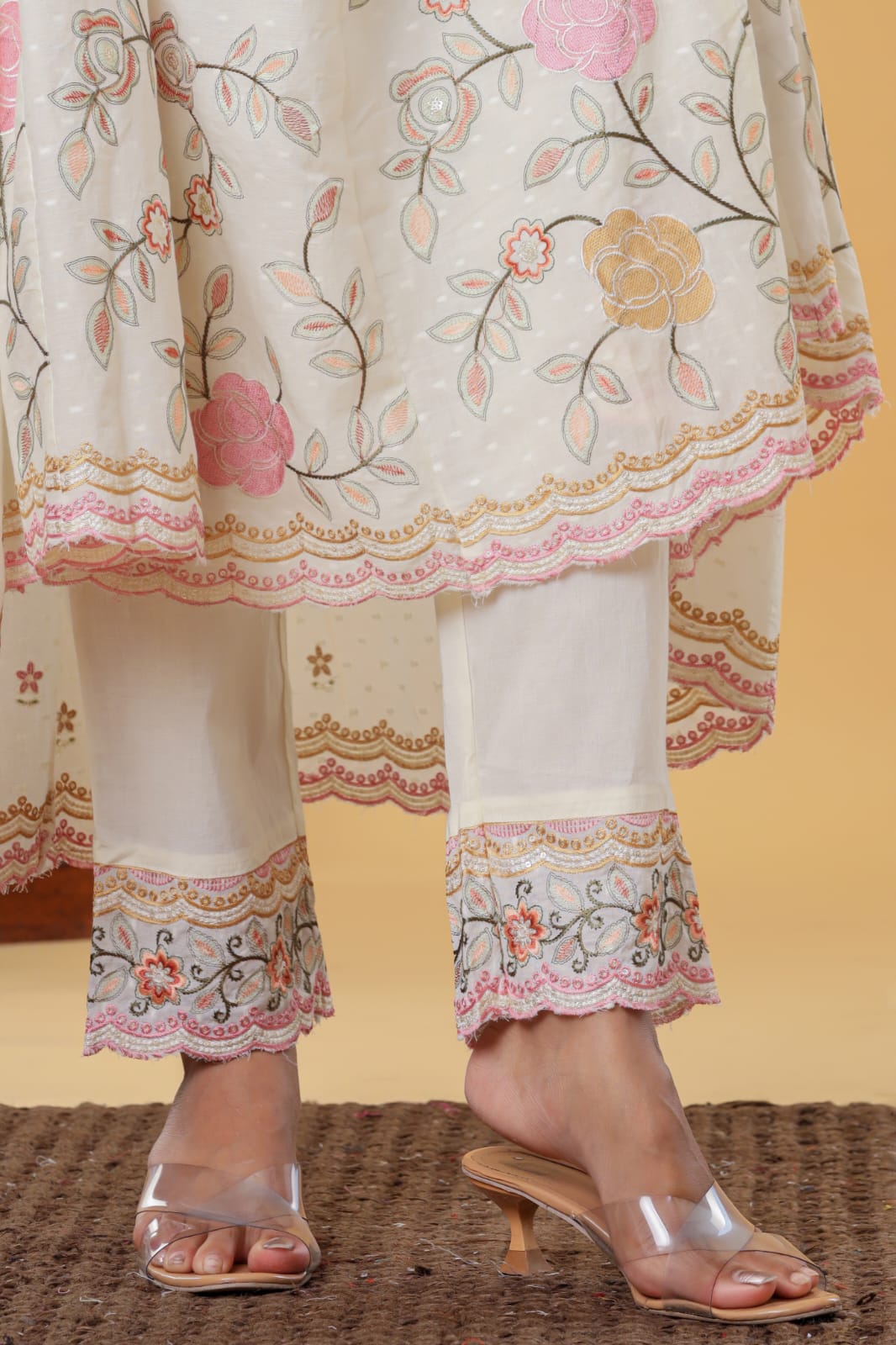 Luxurious & Elegant Mal Cotton Dobi Designer Dress White with Heavy Manual Embroidery, Superior Quality Fabric, Premium Cotton, Designer 3 Pc. Suits.