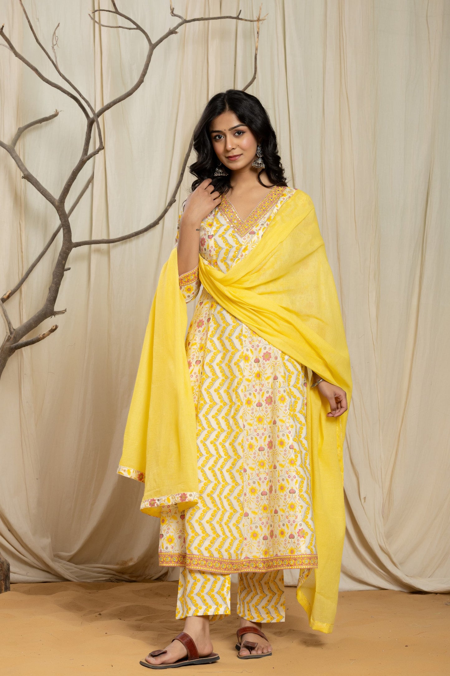 Elegant 3-Piece Rich Cotton Anarkali Set with Rich Cotton Fabric, Hand Sequence work & Kota Doria Dupatta, Superior Quality Cotton Fabric.