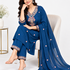 Ruaati Blue Embroidered Suit with Dupatta