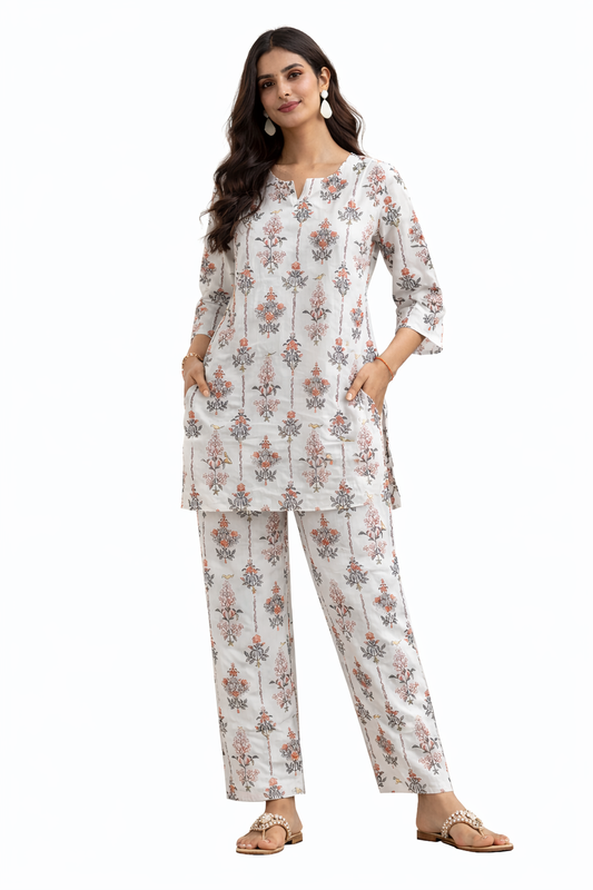 Ruaati Women Soft Cotton Floral Printed Night Suit Set with Relaxed Fit Top & Pajama
