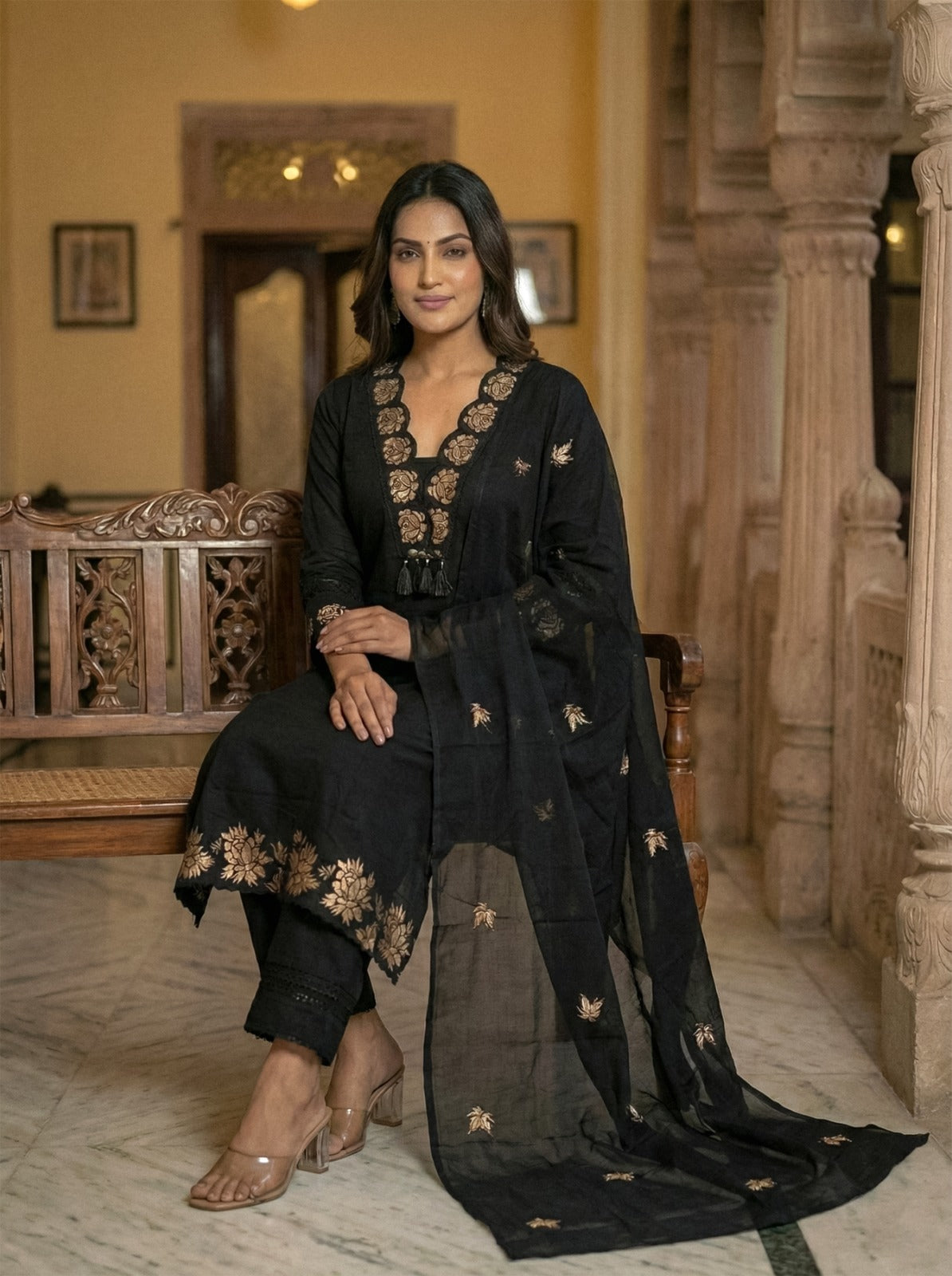 Ruaati Women Cotton Embroidered Kurta Set with Dupatta – Elegant Ethnic Office Wear