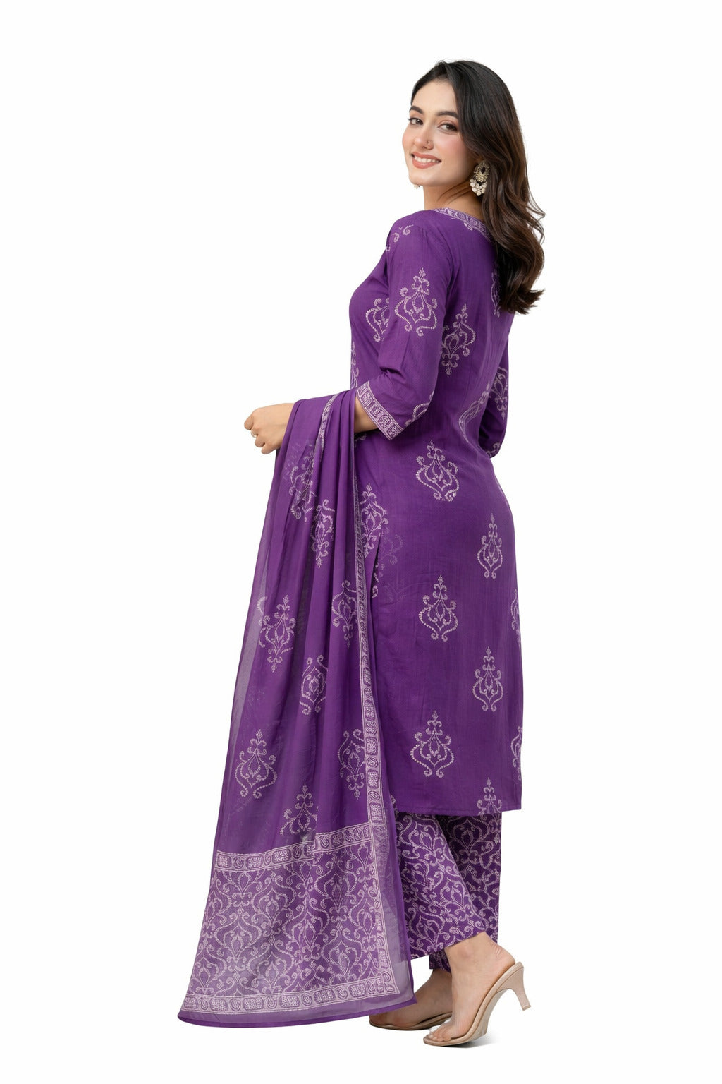 Ruaati Women Purple Embroidered Kurta Pant Set with Dupatta
