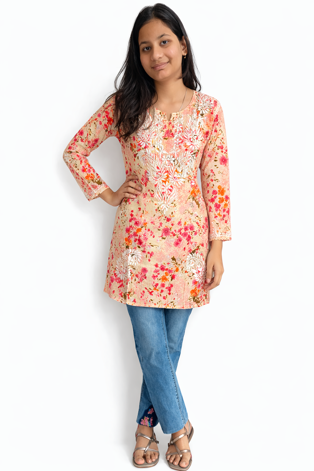 Ruaati Women Floral Mul Cotton Chikankari Kurti – Straight Fit Kurta