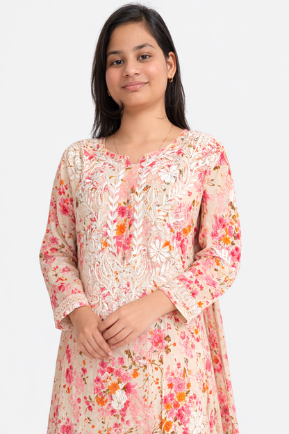 Ruaati Women Chikankari Straight Mul Cotton Kurta with Palazzo
