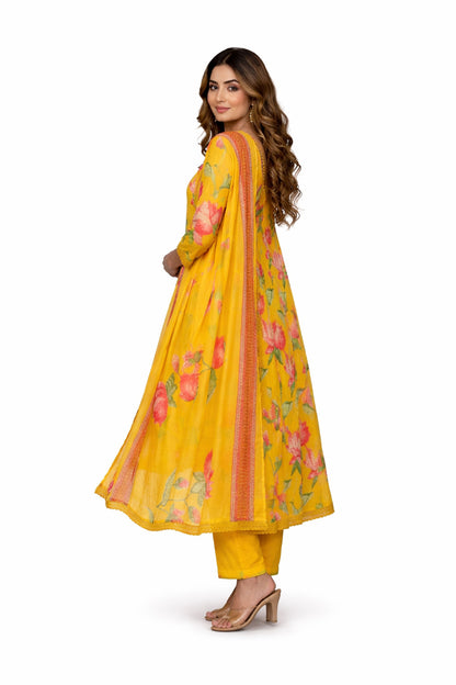 Ruaati Women Yellow Floral Kurta Set with Elegant Dupatta