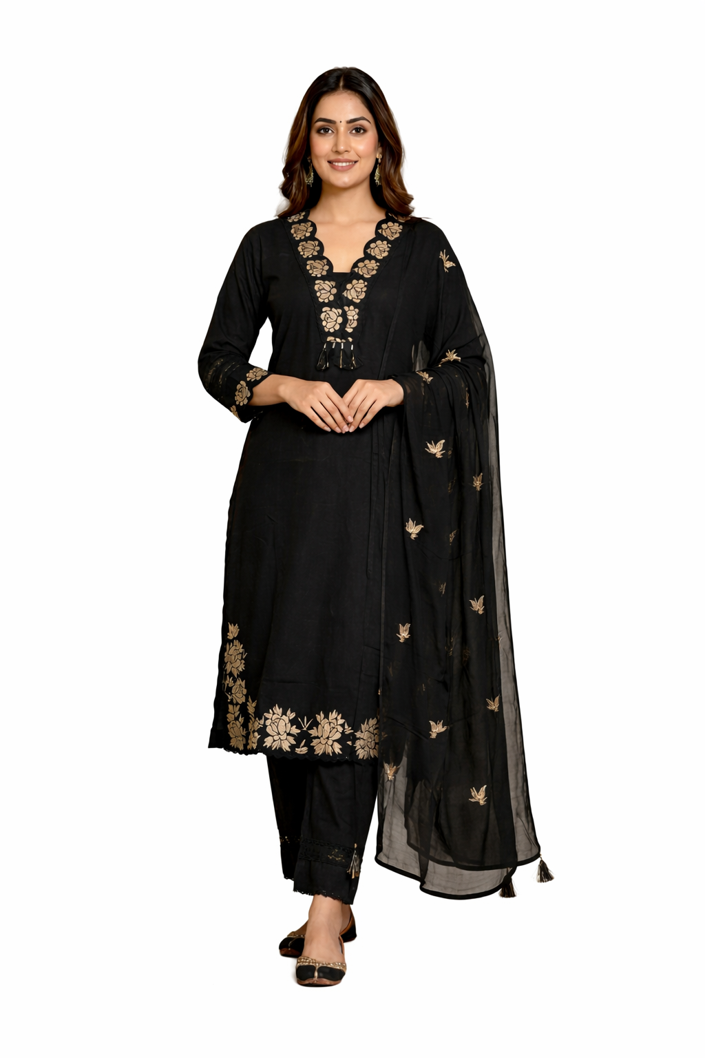 Ruaati Women Cotton Embroidered Kurta Set with Dupatta – Elegant Ethnic Office Wear