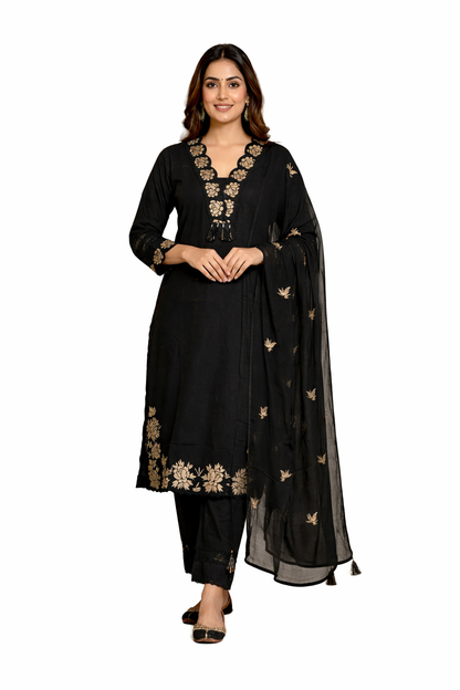 Ruaati Women Cotton Embroidered Kurta Set with Dupatta – Elegant Ethnic Office Wear