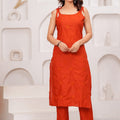 Orange Embroidered Sleeveless Kurta Set