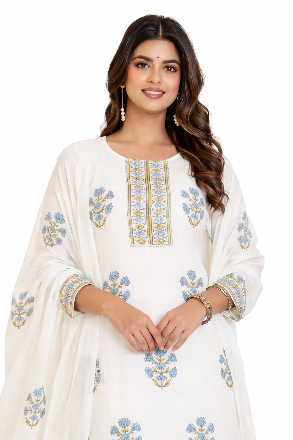 Ruaati Women Pure Mul Cotton Kurta Set with Elegant Block Print & Printed Dupatta