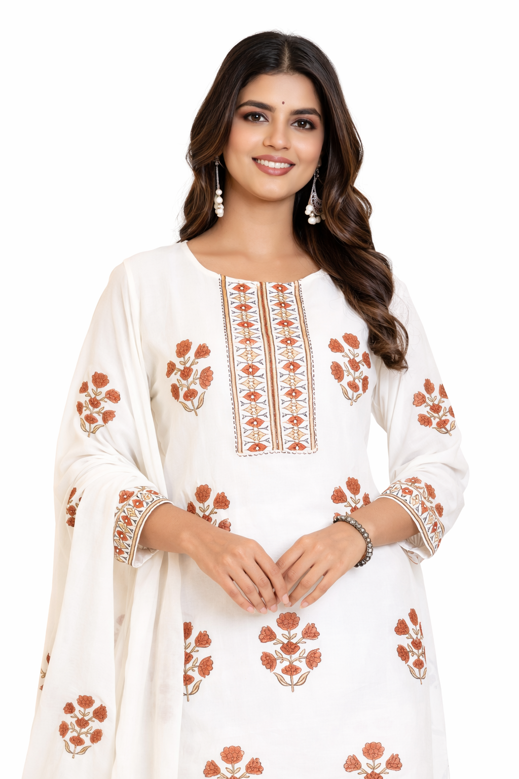 Ruaati Women Pure Mul Cotton Block Print Kurta Set with Dupatta for Office Wear