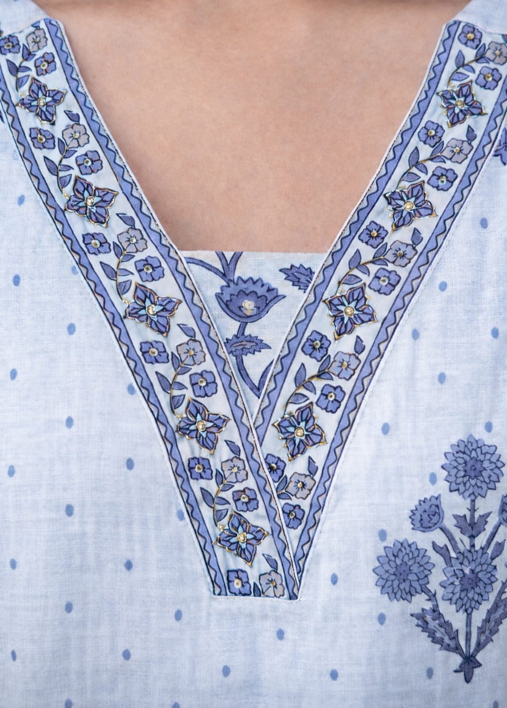 Ruaati Women Elegant Blue Floral Printed Cotton Kurta Pant Dupatta Set for Daily & Office Wear