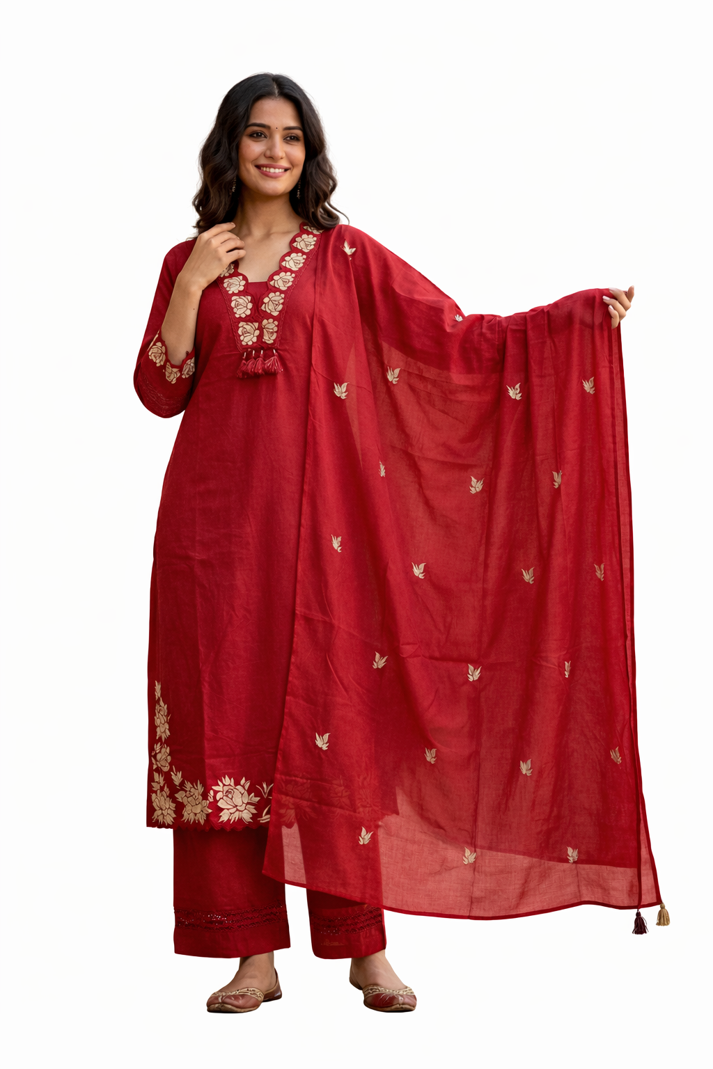 Ruaati Women Cotton Embroidered Kurta Sets with Dupatta – Elegant Ethnic Office Wear