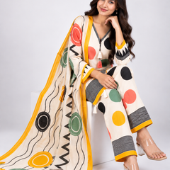 Off-White Multicolour Printed Suit Set