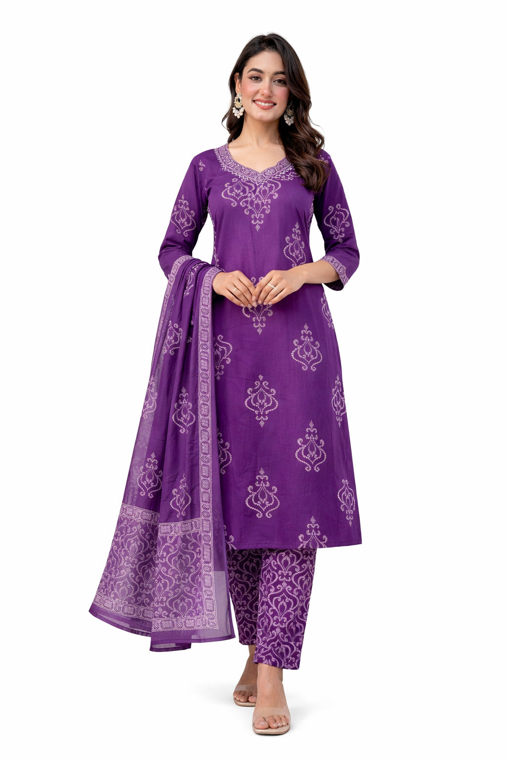 Ruaati Women Purple Embroidered Kurta Pant Set with Dupatta