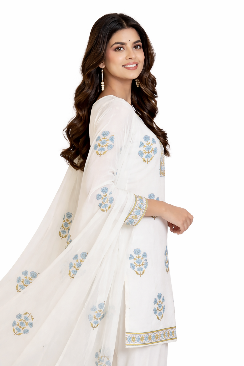 Ruaati Women Pure Mul Cotton Kurta Set with Elegant Block Print & Printed Dupatta