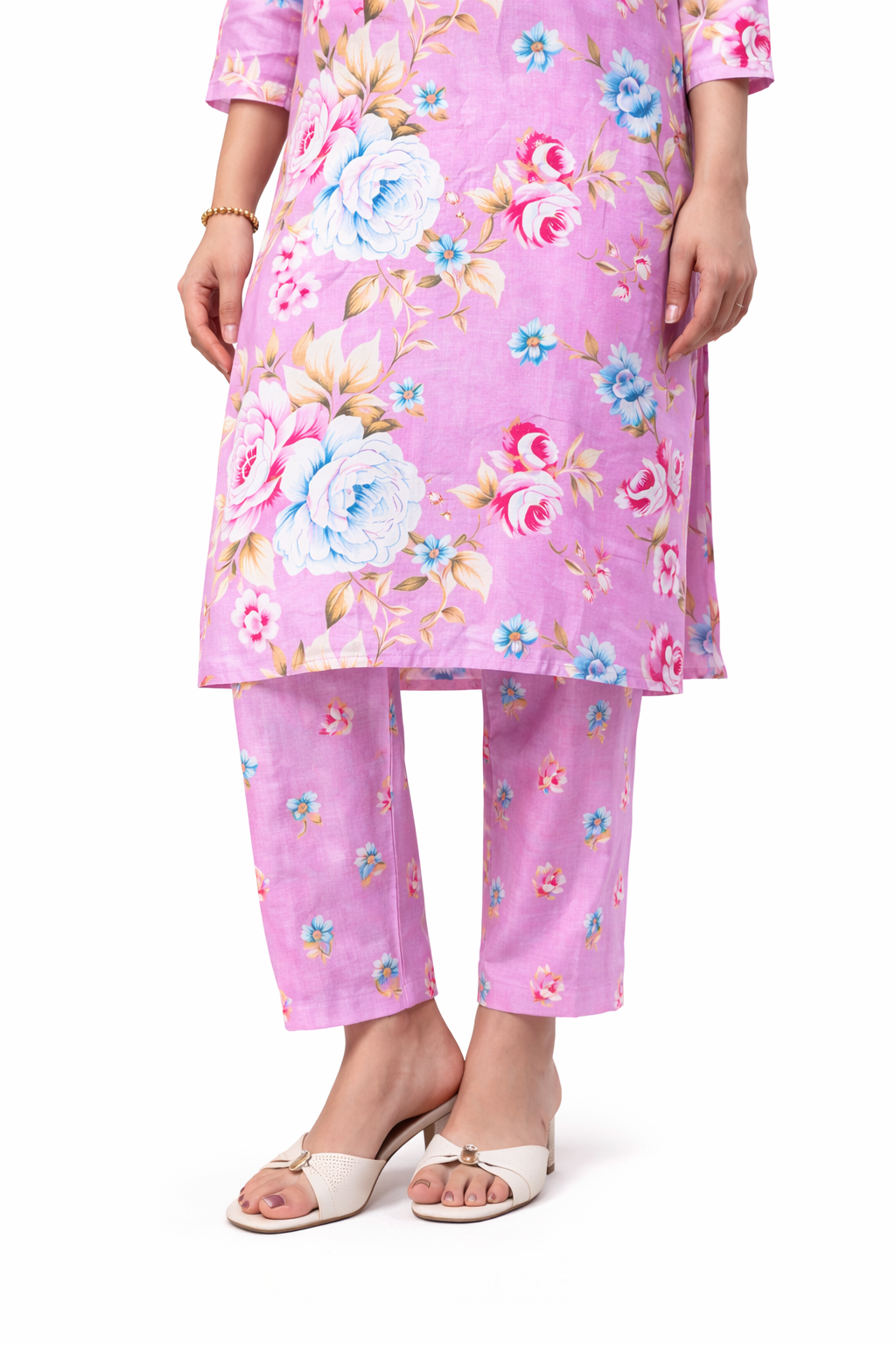 Ruaati Women Pink Floral Printed Kurta Pant Set with Dupatta