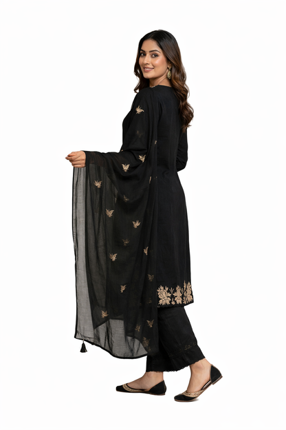 Ruaati Women Cotton Embroidered Kurta Set with Dupatta – Elegant Ethnic Office Wear