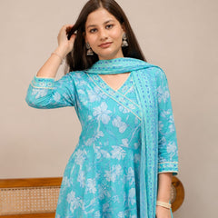 Ruaati Sky Blue Floral Printed Anarkali Set