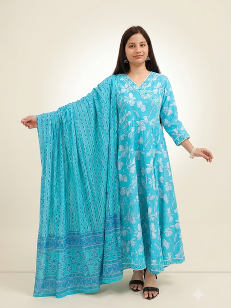 Ruaati Sky Blue Anarkali Suit Set