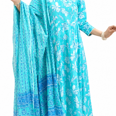 Ruaati Sky Blue Floral Printed Anarkali Set