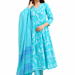 Ruaati Sky Blue Floral Printed Anarkali Set