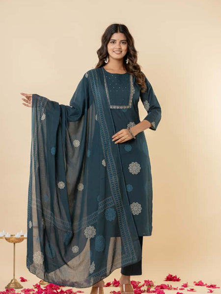 Ruaati Dark Green Kurta Palazzo Set