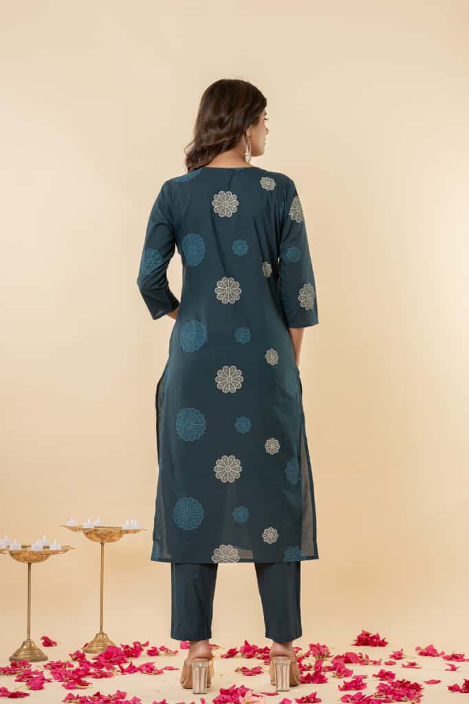 Ruaati Dark Green Kurta Palazzo Set