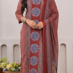 Pure Cotton Hand adda work 3-Piece Suit Set