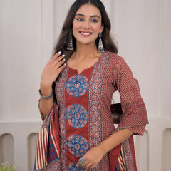 Pure Cotton Hand adda work 3-Piece Suit Set