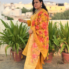 Mustard Yellow Matka Silk Embroidered Suit Set